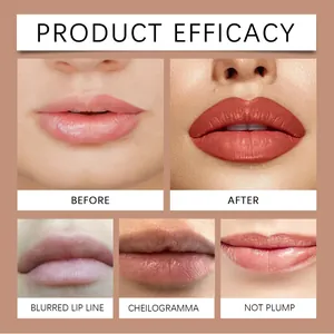 Lipgloss effectiviteitsschema met voor en na resultaten van de peel-off applicatie.