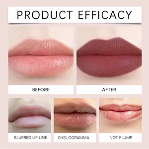Comparación antes y después de la eficacia del brillo de labios líquido mate morado oscuro.