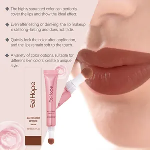 Détail du rouge à lèvres liquide mat marron EelHope avec applicateur et rendu