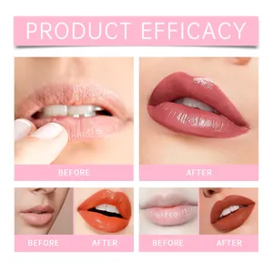 Voor en na vergelijking van matte peel-off lipstain met een gepigmenteerde finish