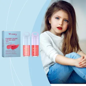 Kids Moisturizing Lip Oil Set Cherry Glaze Lip Glaze For Children Gentle Color Hydrating Lip Care Gloss For Girls Daily Makeup