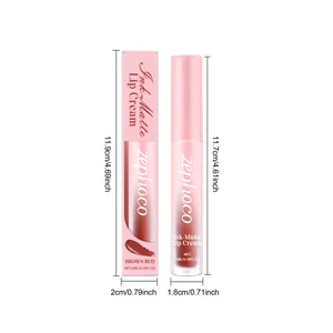 Vue dimensionnelle du Zephoco rouge brun mat crème à lèvres avec un contenu net de 3ml.