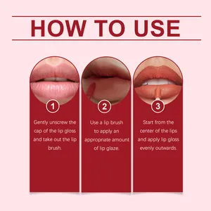 Guía visual de tres pasos para aplicar brillo de labios mate rojo anaranjado
