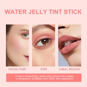 Water jelly tint stick for lips, eyes, and cheeks with moisturizing jelly texture