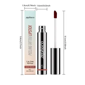 Labial Zephoco peeling tattoo nude brown con dimensiones del producto en cm y pulgadas.