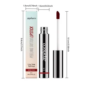 Λεπτομερείς διαστάσεις του Wine Red Peeling Tattoo Lip Gloss και της εξωτερικής θήκης
