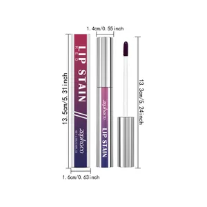 Detaillierte Produktabmessungen von ZEPHOCO matter Peel-off Lipstain Tube und Box