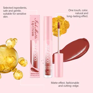 Crème à lèvres mate Zephoco Premium en rouge brun avec points forts actifs du produit