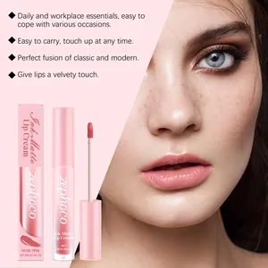 Vue détaillée du rouge à lèvres mat Zephoco Nude Pink sur lèvres avec fini velouté