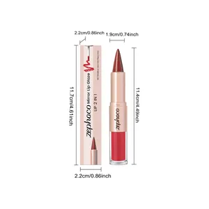 Detailed dimensions showing zephoco 2-in-1 mirror lip glaze in brick red and red