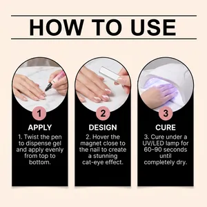 Step-by-step instructions for applying Nymixa cat-eye gel nail polish pen