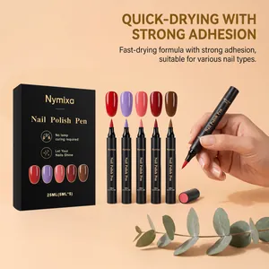 Nymixa Nagellack-Stift-Set im Detail mit 5 Farben, Box und Hand-Anwendung