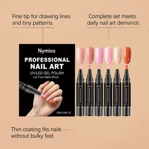 Detailed view of Nymixa 6-color nail gel polish pens with fine tips for precise art