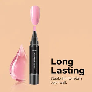 Close-up of Nymixa pink UV/LED gel polish pen with high-gloss liquid drop detail