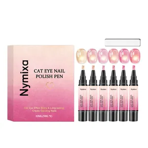 Nymixa 6-color cat eye nail polish pen set featuring pink gradient packaging box