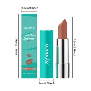 Detalle del lápiz labial Zephoco marrón claro con dimensiones de tamaño muy claras