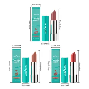 Detailed dimensions for Zephoco smoothing lipstick in three professional shades