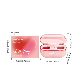 Detail showing measurements of zephoco dual-color lip jelly and packaging box