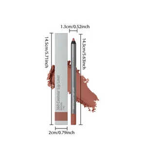 Brauner Lippenkonturenstift und Verpackung mit genauen Maßen in cm und Zoll Angaben