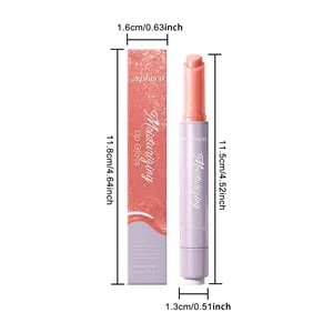 Detaillierte Maße des Zephoco Orange-Pink Moisturizing Lip Gloss mit Verpackungsbox.