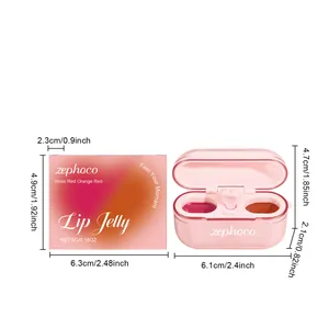 Detailed dimensions of zephoco dual-color lip jelly palette and packaging box