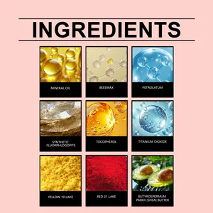 Detail view showing natural ingredients like shea butter and beeswax in lip gloss