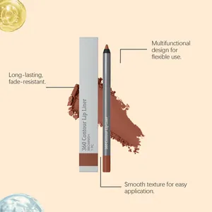 Detailansicht des braunen wasserfesten Lippenkonturenstifts mit glatter Textur und Box