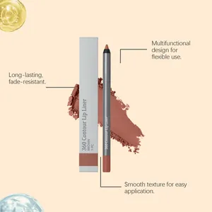 Detailansicht des braunen Lippenkonturenstifts mit matter Textur und Verpackung.