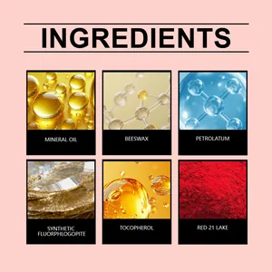 Vista detallada de ingredientes de barra de labios hidratante como cera de abeja y aceite mineral