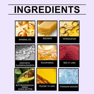 Detailed list of moisturizing ingredients for jelly lip gloss and blush makeup