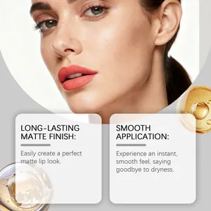 Detail of matte orange-pink lip gloss showing long-lasting finish and smooth application