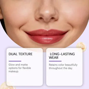 Detail showing glossy jelly lip gloss finish with dual texture and long-wear features