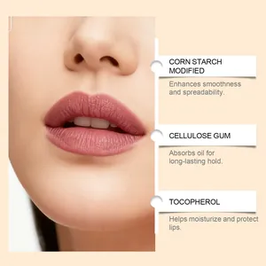 Detailansicht der Inhaltsstoffe von mattem purpurrotem Lippenkonturenstift.