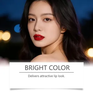 Close-up of vibrant red jelly lip gloss on an Asian model with a radiant glossy finish