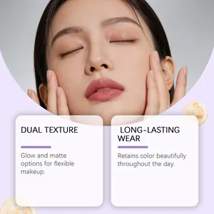 Model face close-up showing glow and matte lip glaze effects for long-lasting dual texture wear
