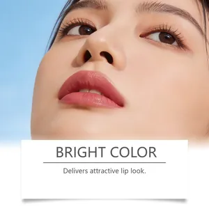 Close-up shot of shiny jelly lip tint on lips delivering a natural bright color look
