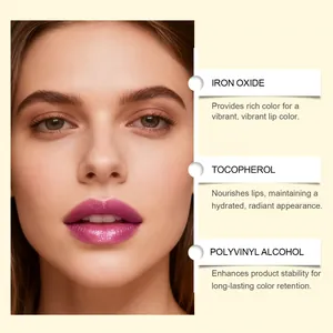 Detail view of peel-off lip gloss ingredients for vibrant, hydrated, and lasting lip color.
