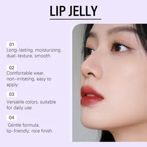 Close-up detail of glossy lip jelly application on smooth lips with natural finish