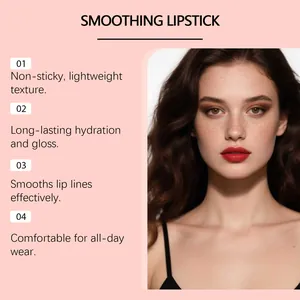 Detailed view of bright red glossy lipstick on a model showing smooth texture