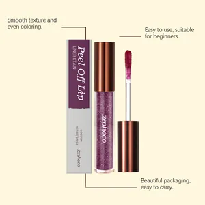 Detail of zephoco peel-off lip stain with applicator brush and packaging box