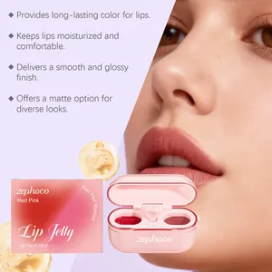 Detail view of Zephoco dual-color lip jelly with moisturizing glossy and matte finish