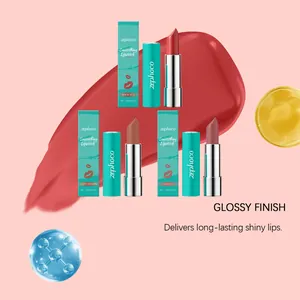 Professional detail view of zephoco smoothing lipstick set showing three glossy finish shades