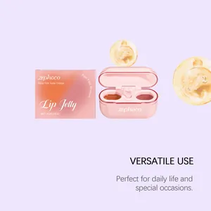 Detail view of zephoco dual-color lip jelly and blush set in pastel pink packaging box