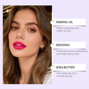 Lip gloss ingredients detail showing mineral oil, beeswax and shea butter benefits.