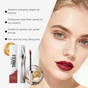 Matte nude brown lip gloss with long-lasting formula and elegant silver packaging