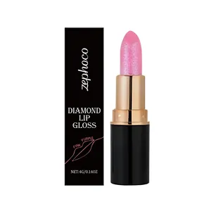ZEPHOCO Pink Purple Diamond Lip Gloss Glitter Lipstick with black packaging box