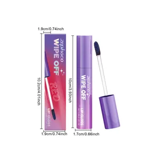 Detailed dimensions of zephoco WIPE OFF red peel-off lip gloss with packaging box