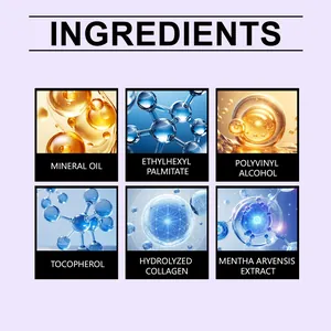 Detail of key ingredients for peel-off lip glaze including mineral oil and collagen