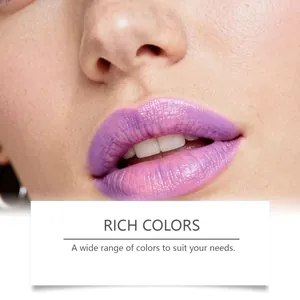 Macro detail view of pink-purple velvet lip glaze with a rich matte finish on lips