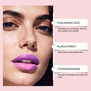 Close-up detail of pink-purple matte lipstick showing hyaluronic acid ingredient benefits
